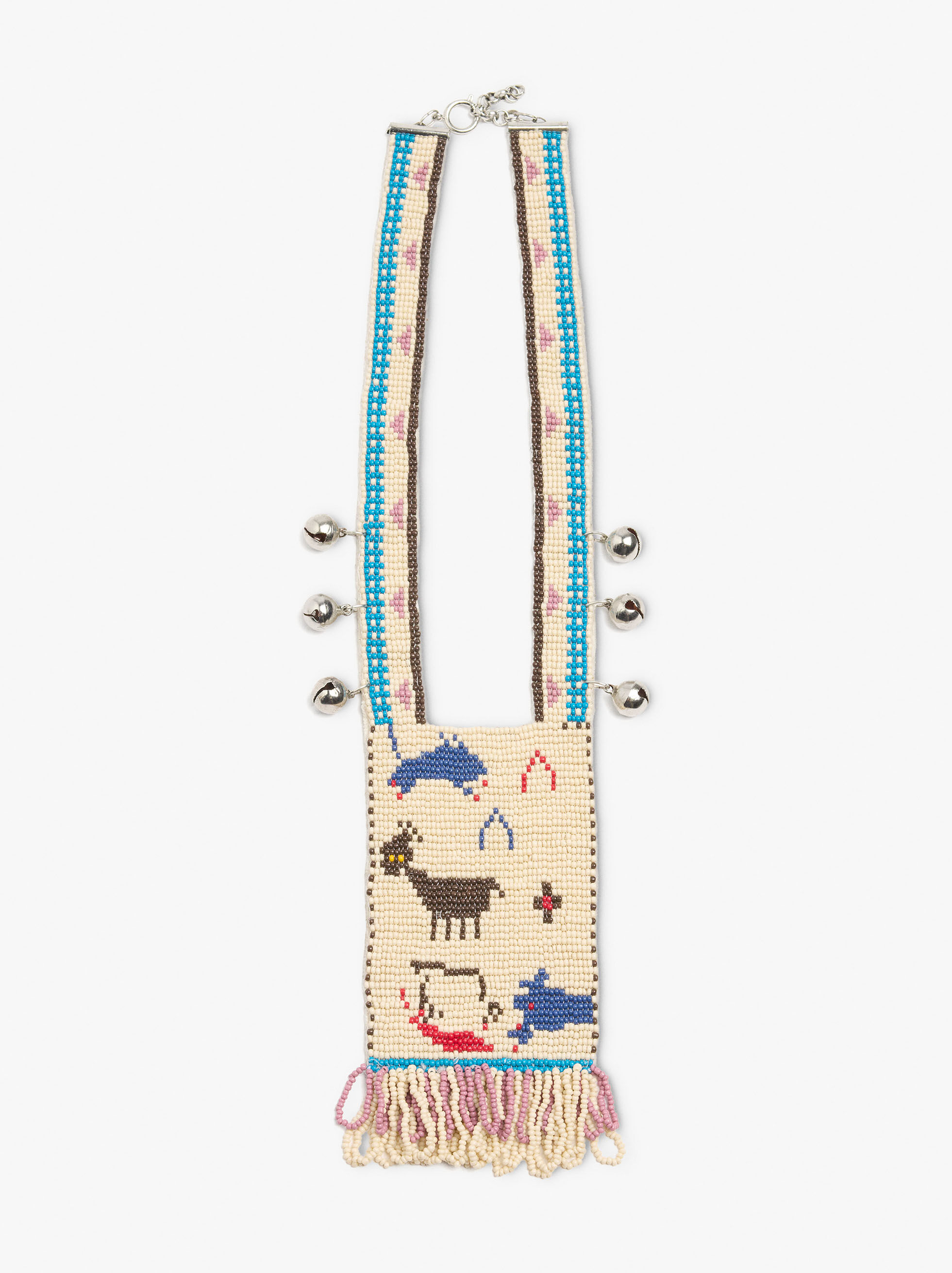 Lång halsband med glas pärlor och klockor