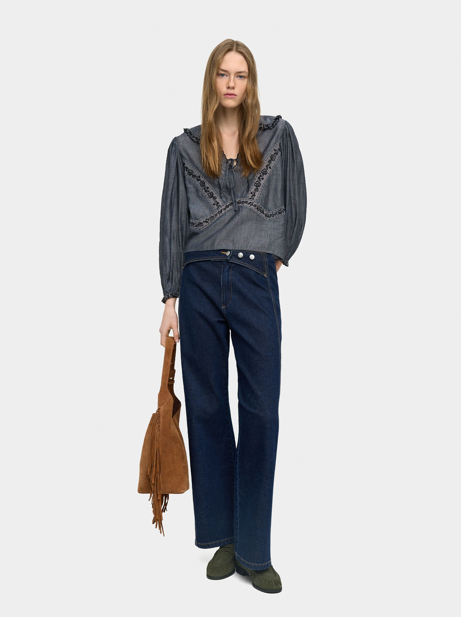 Blus med stickning 100 % bomull