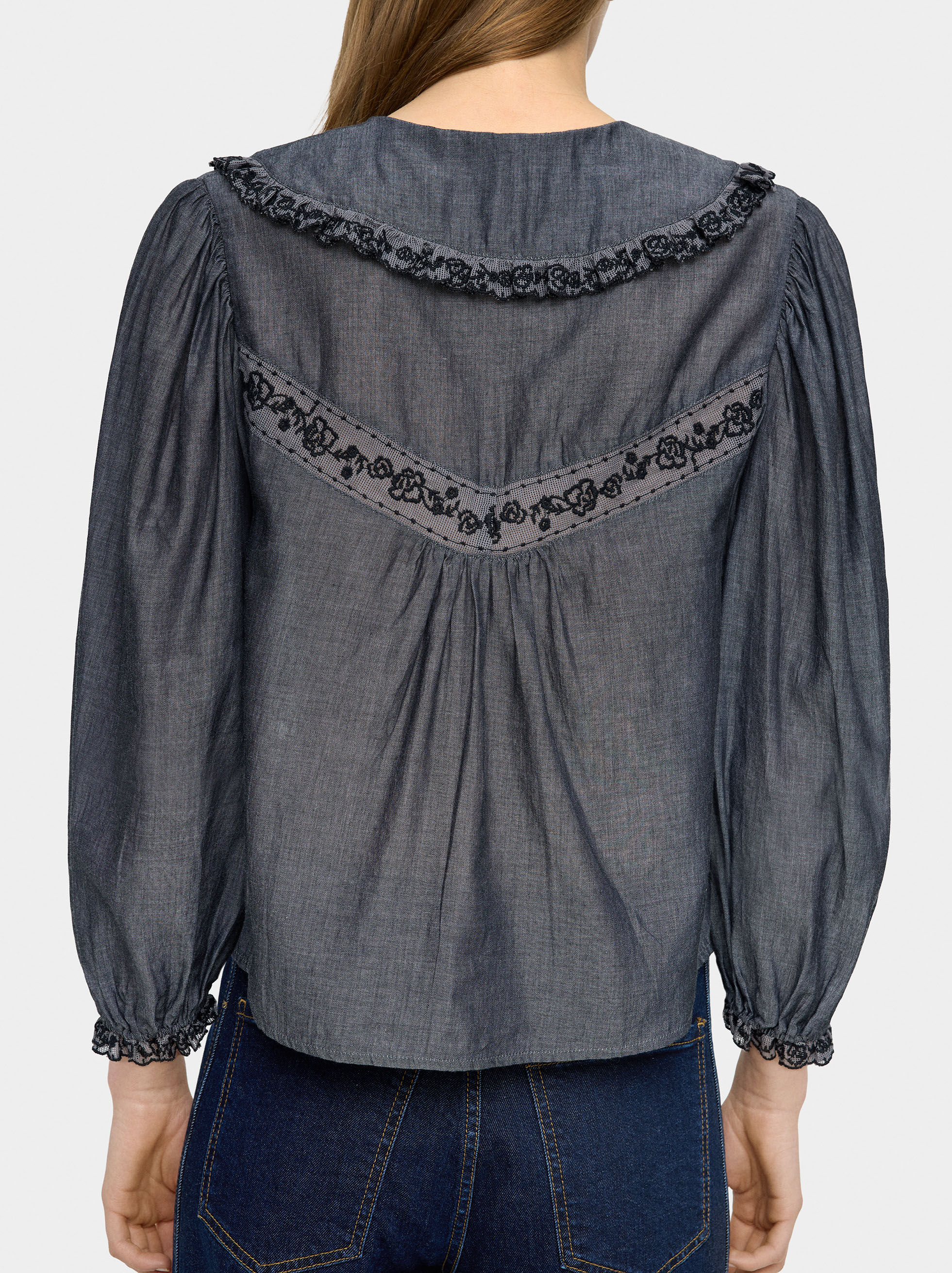 Blus med stickning 100 % bomull