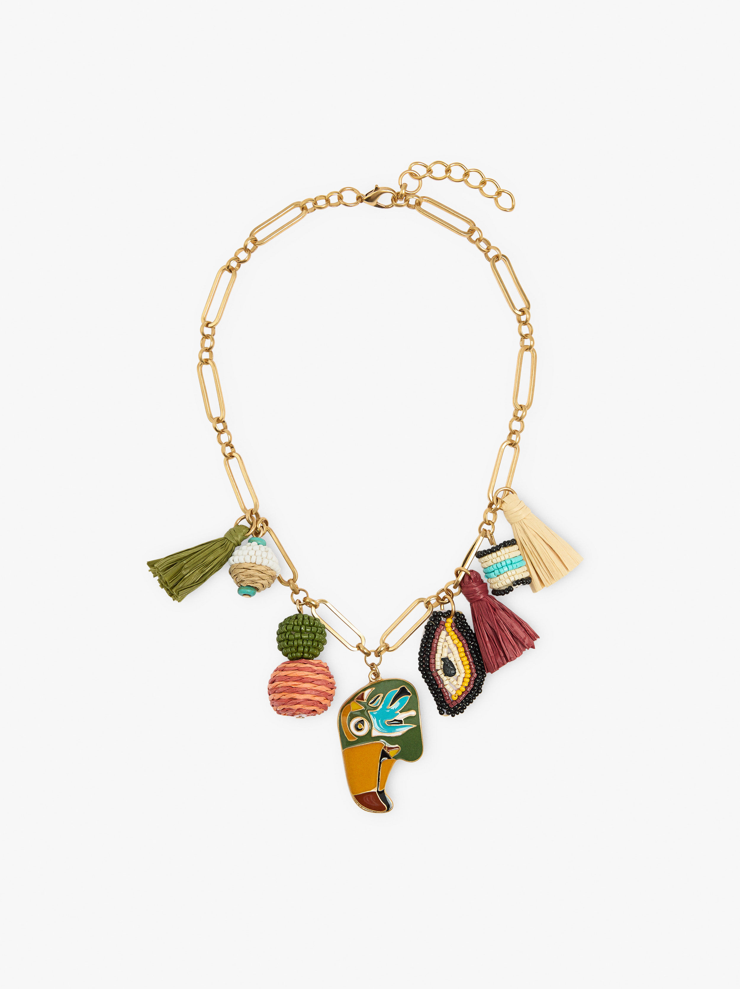Länkade halsband med raffia- och glasperleshängen