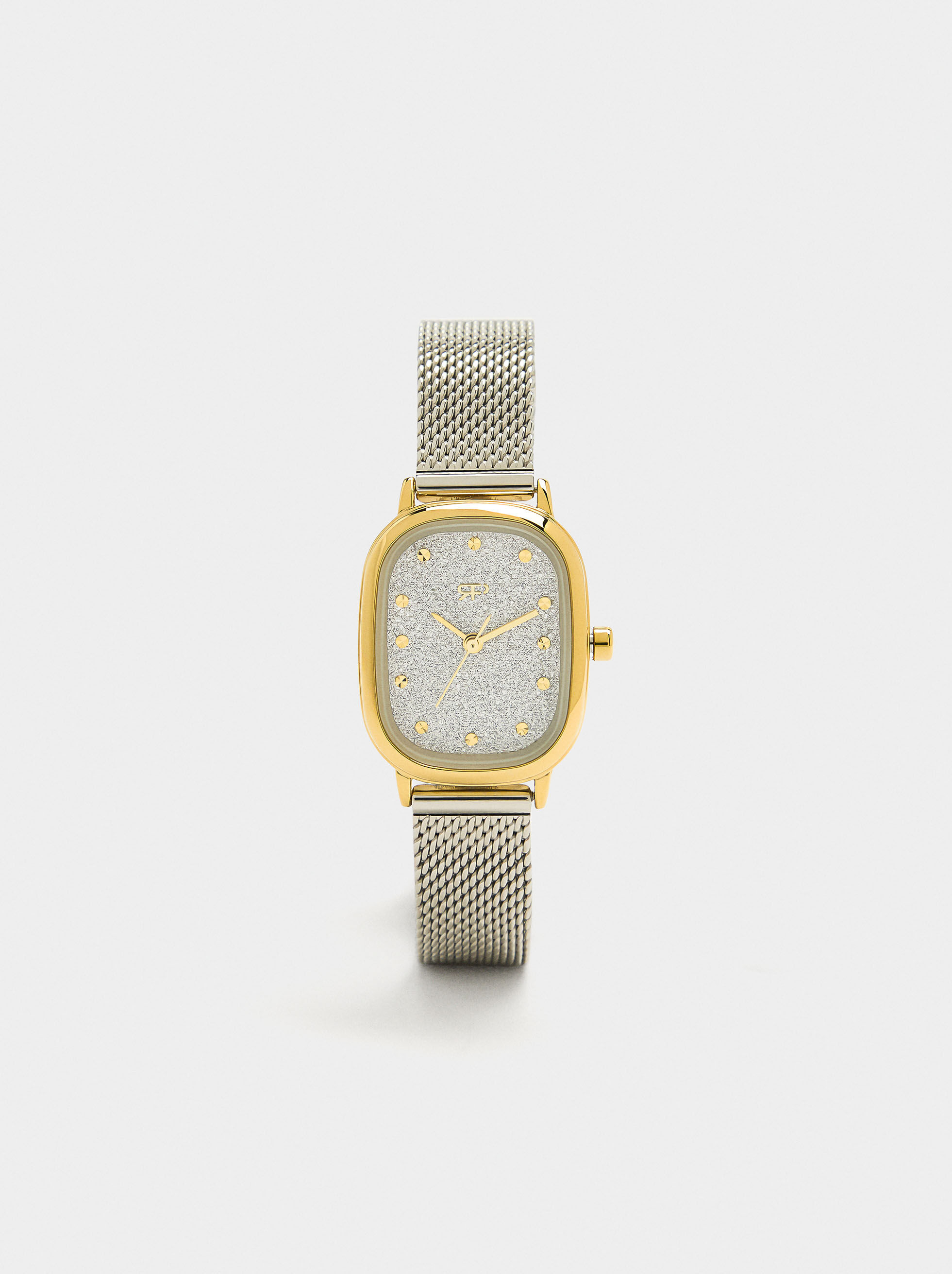 Rektangulär klocka med metallfjädrad armband