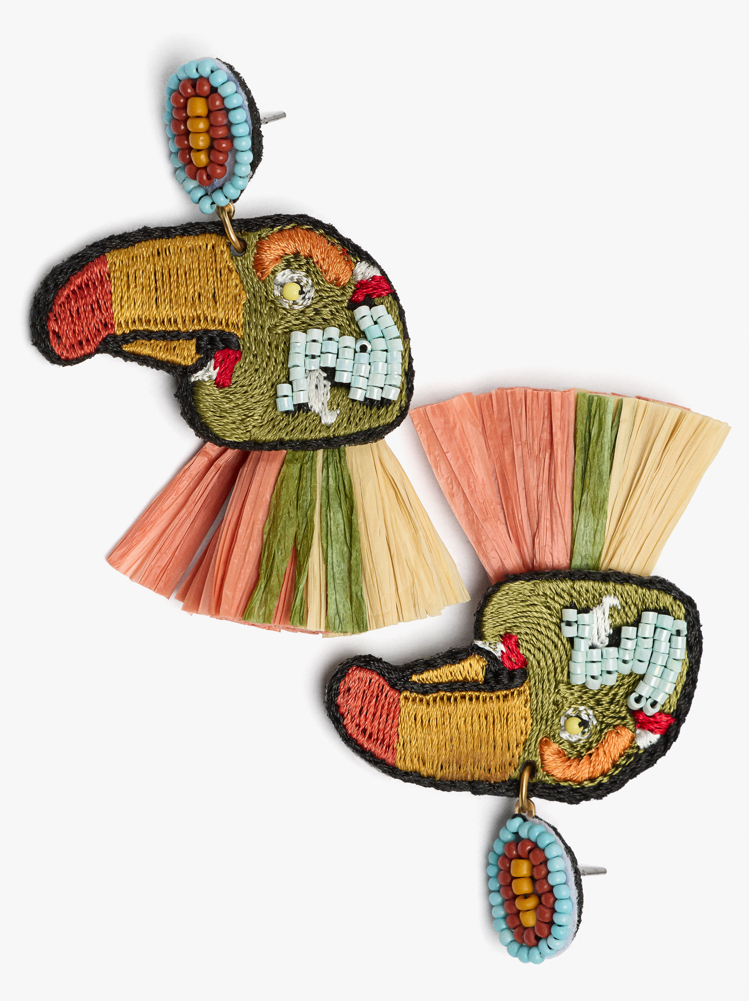 Maxi fågelformade hängande örhängen med raffia