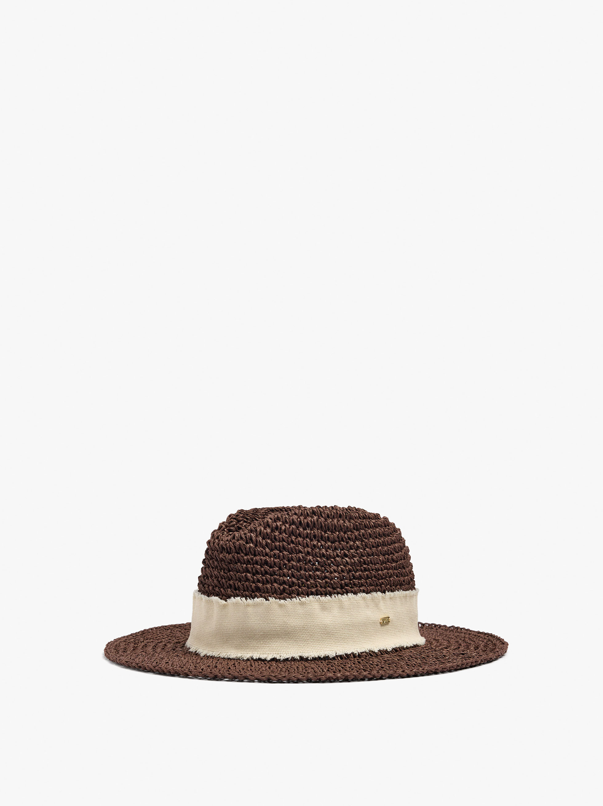 Hatt i pailleeffekt med tygband i kontrasterande färg